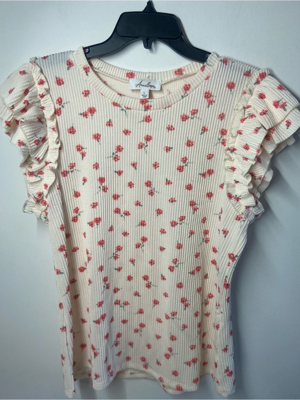 Angels Face Floral Ruffle Sleeve Cream Top